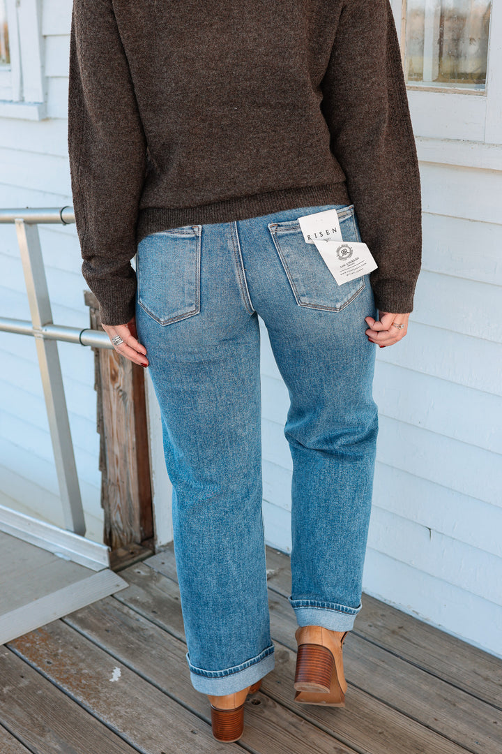 RISEN: Bristyl Elastic Band Tummy Control Cuffed Jeans