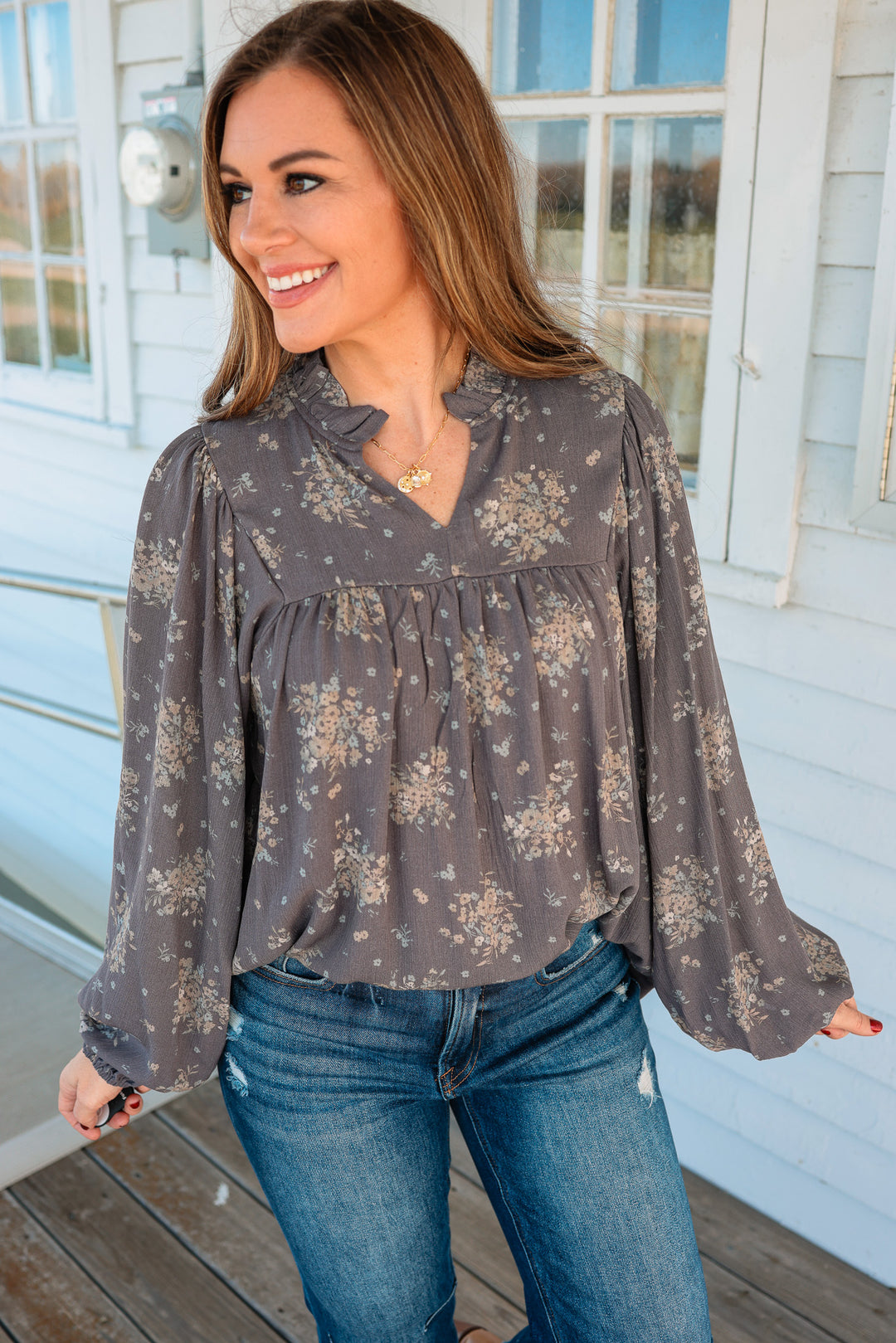 Delaney Floral Notch Neck Top