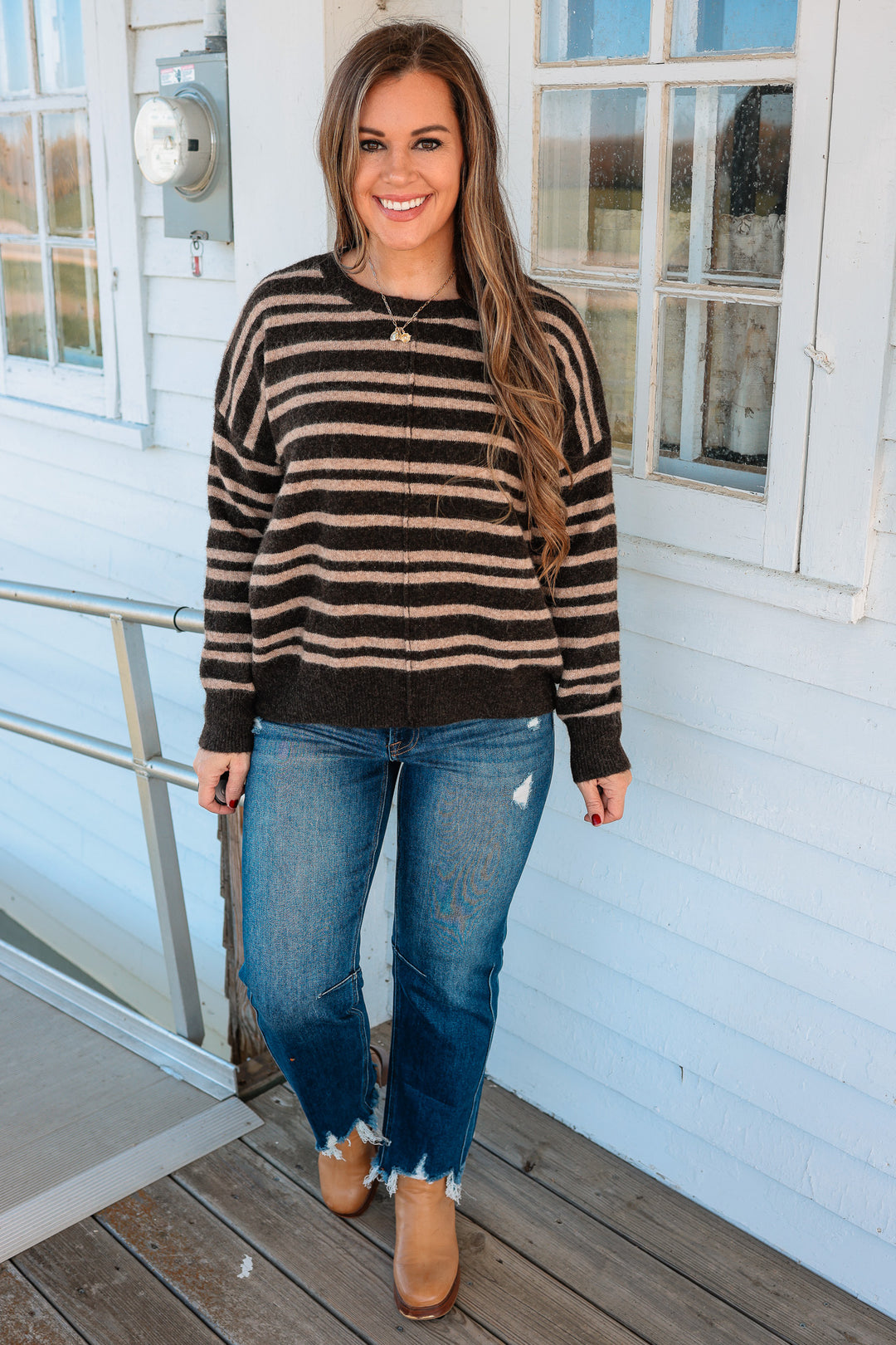 Allie Double Striped Center Seam Sweater