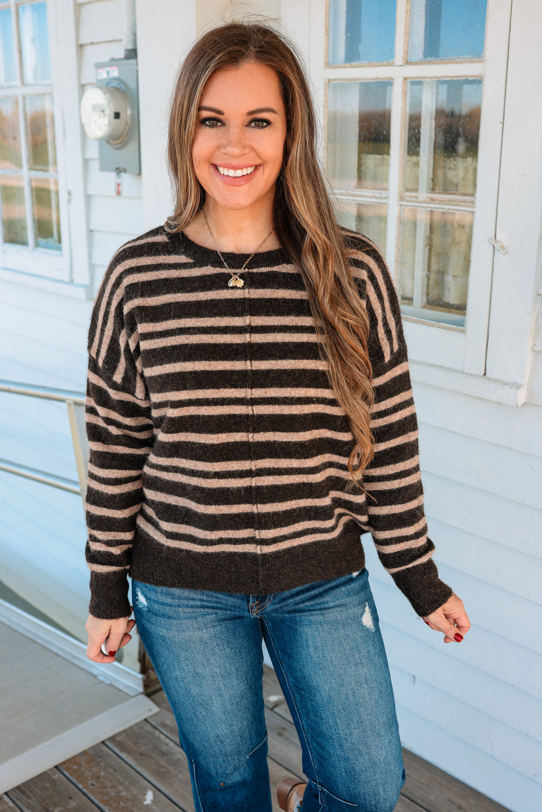Allie Double Striped Center Seam Sweater
