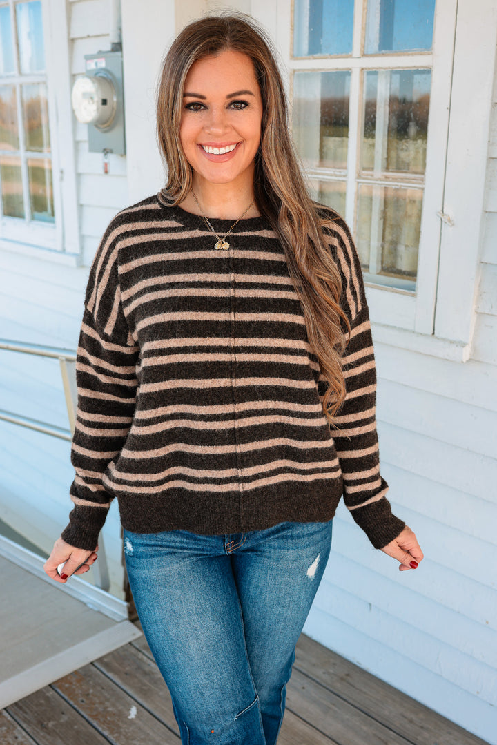 Allie Double Striped Center Seam Sweater