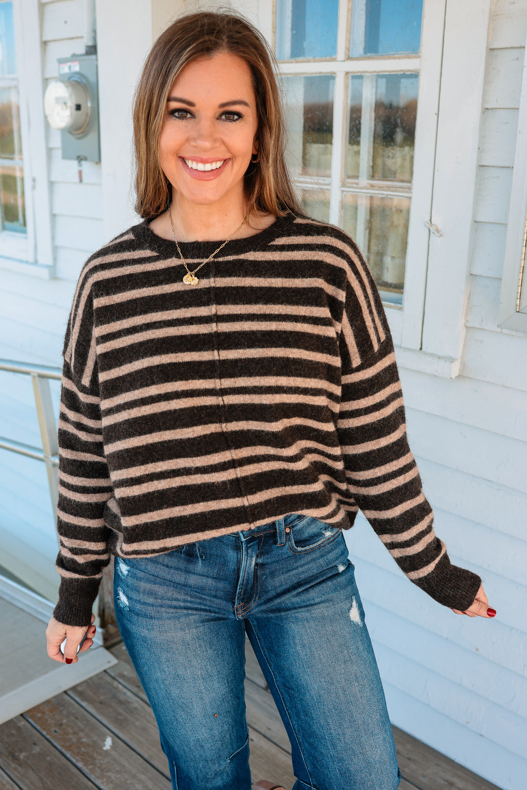Allie Double Striped Center Seam Sweater