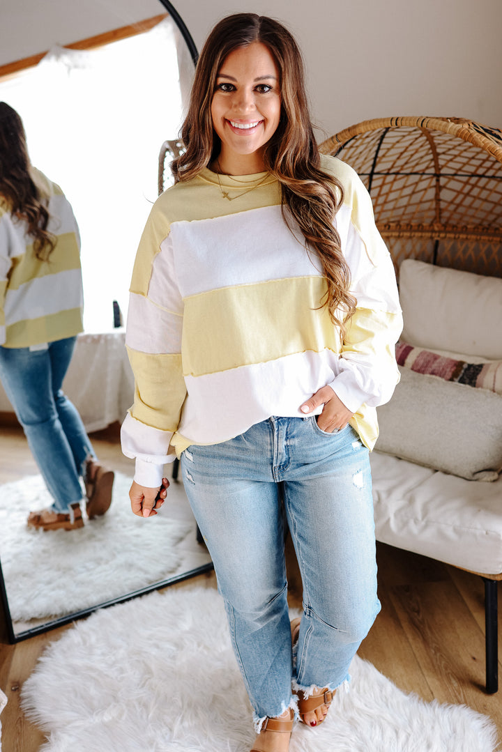 Mariella Panel Long Sleeve Top - Lemon White