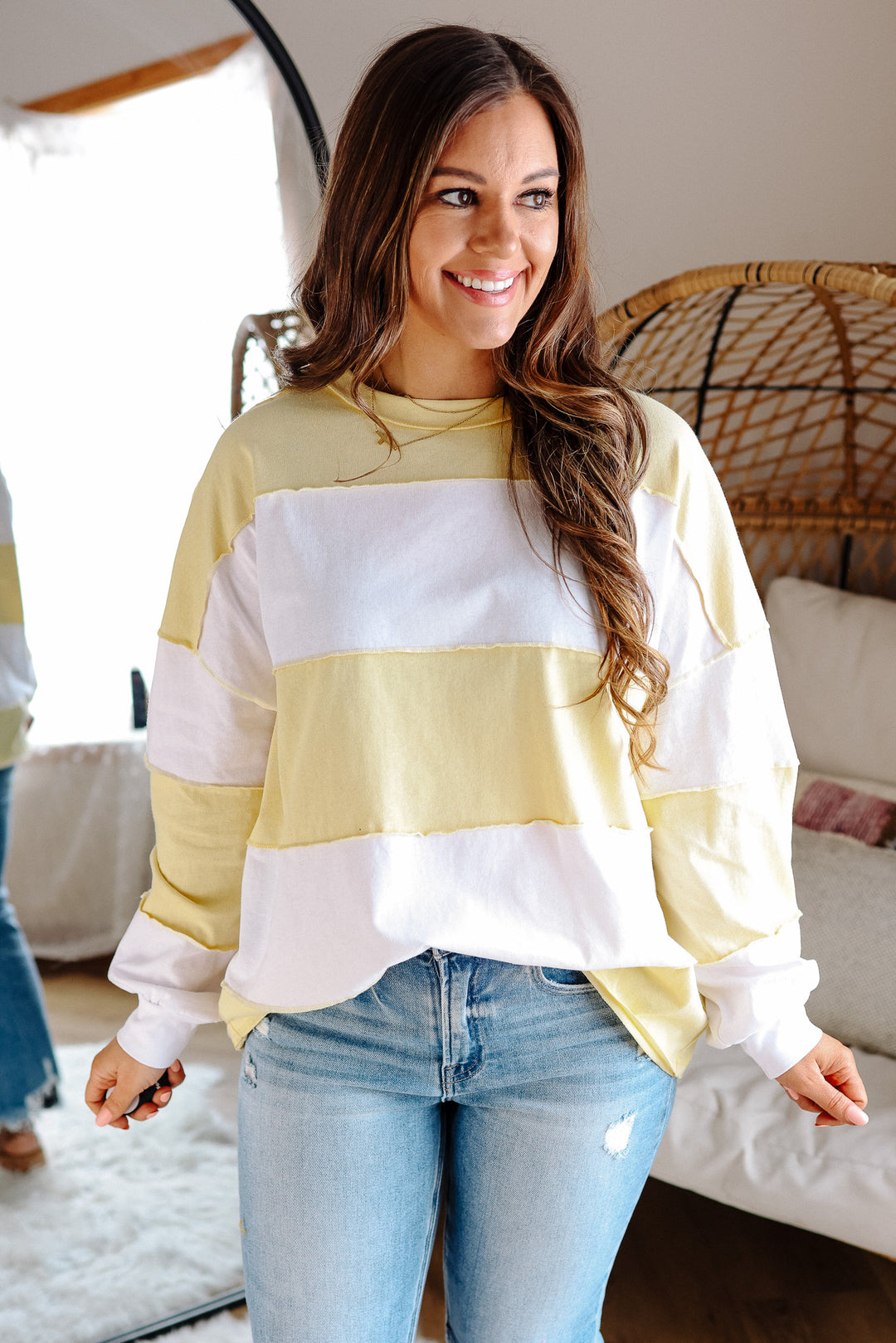 Mariella Panel Long Sleeve Top - Lemon White