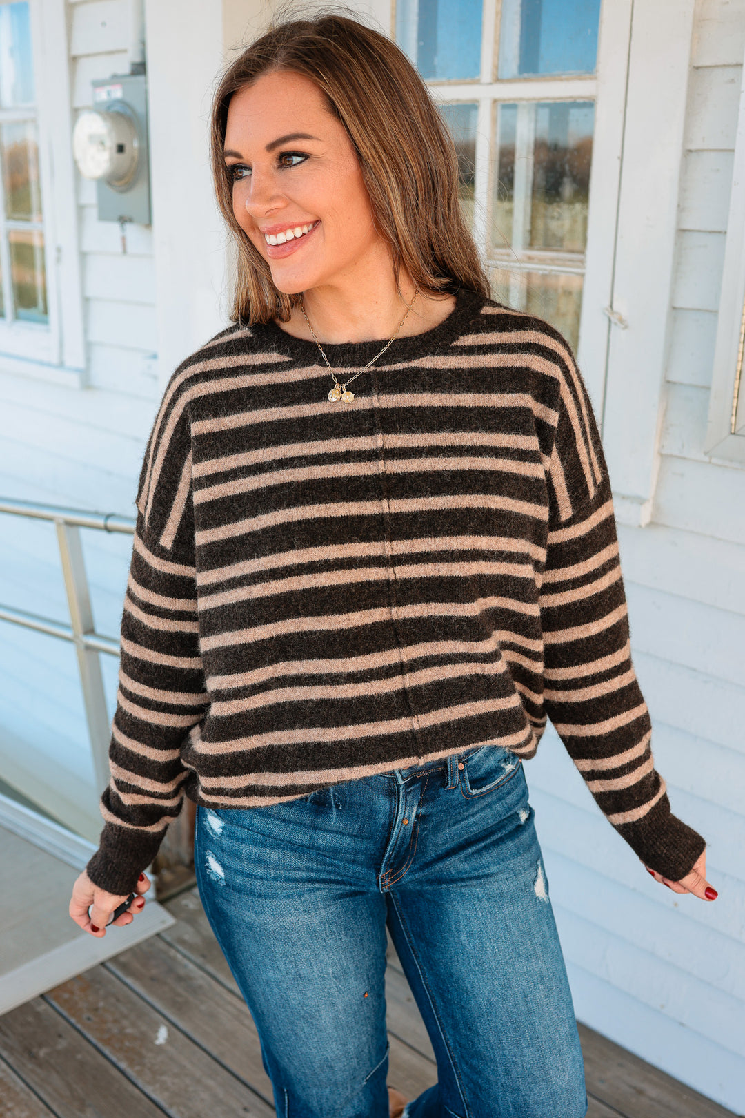 Allie Double Striped Center Seam Sweater