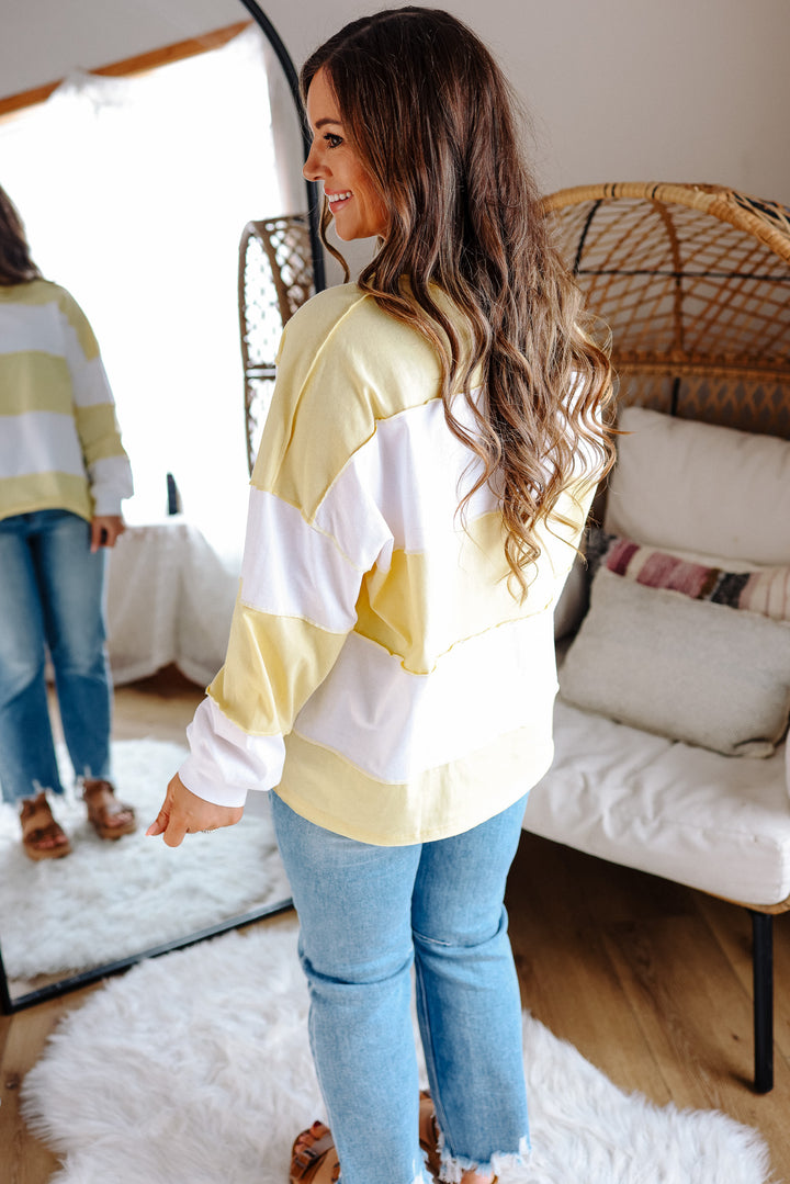 Mariella Panel Long Sleeve Top - Lemon White