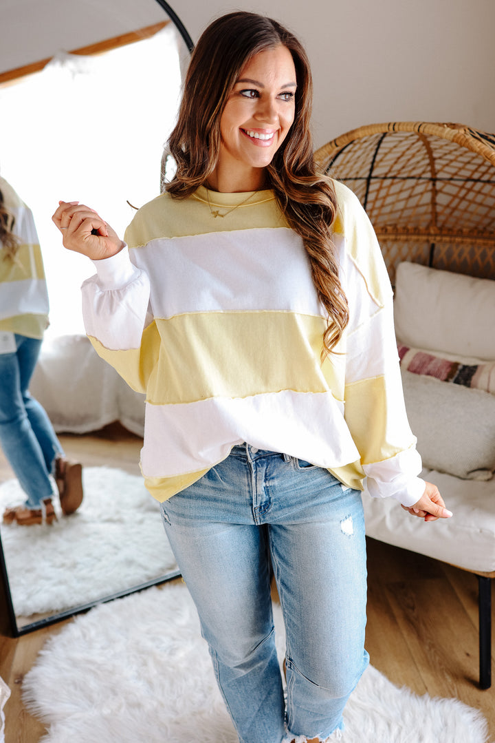 Mariella Panel Long Sleeve Top - Lemon White