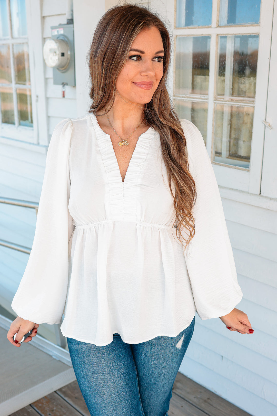 Marlowe Ruched Pintuck Babydoll Top - Ivory
