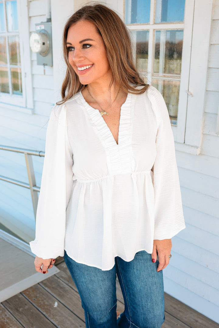 Marlowe Ruched Pintuck Babydoll Top - Ivory