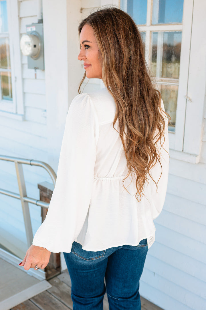 Marlowe Ruched Pintuck Babydoll Top - Ivory