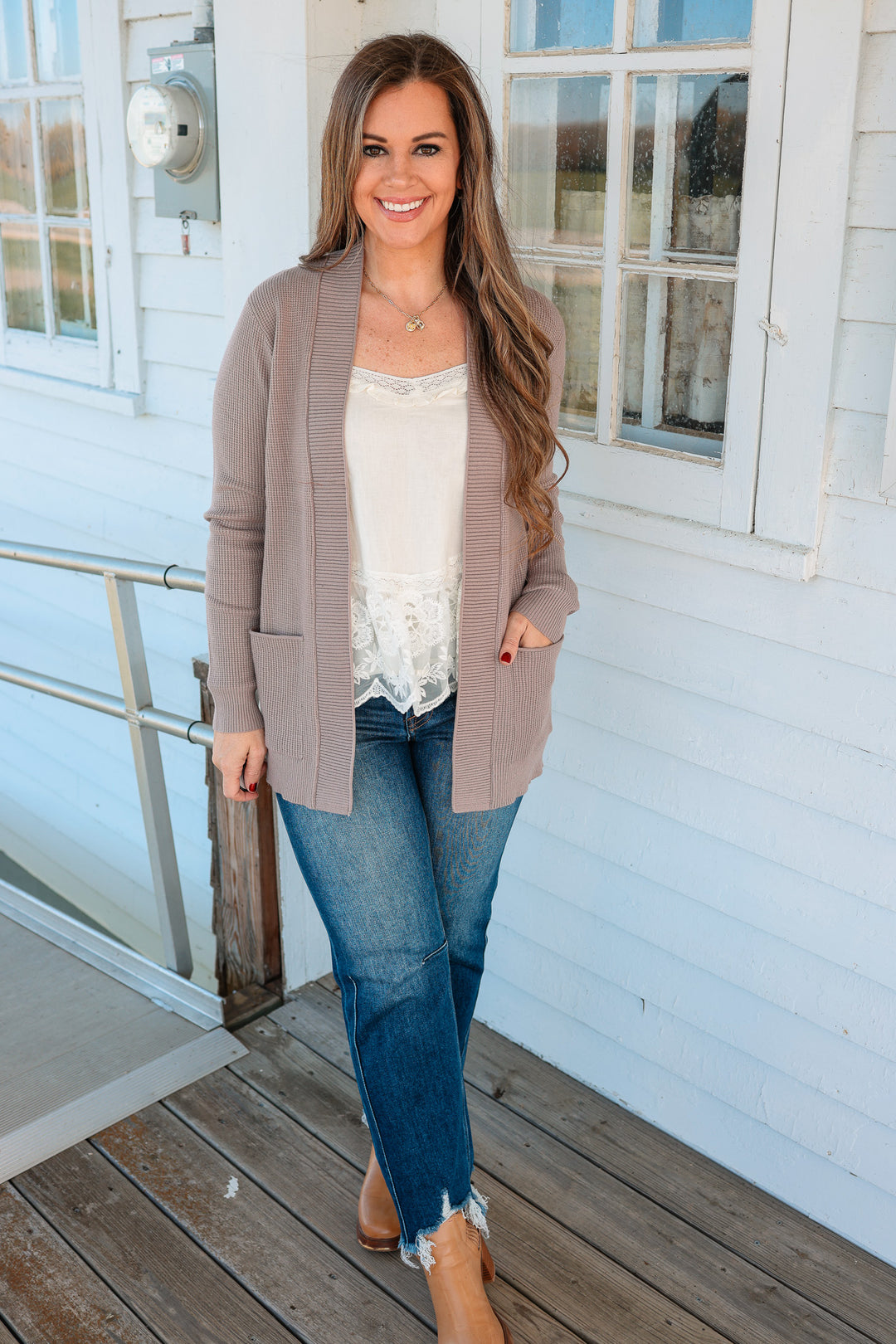 Kerri Waffle Knit Cardigan - Taupe