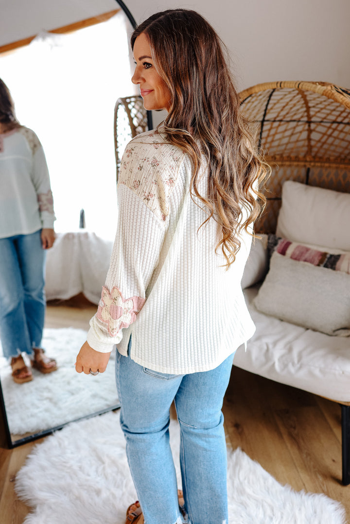 Holland Ditsy Floral Mixed Waffle Henley Top