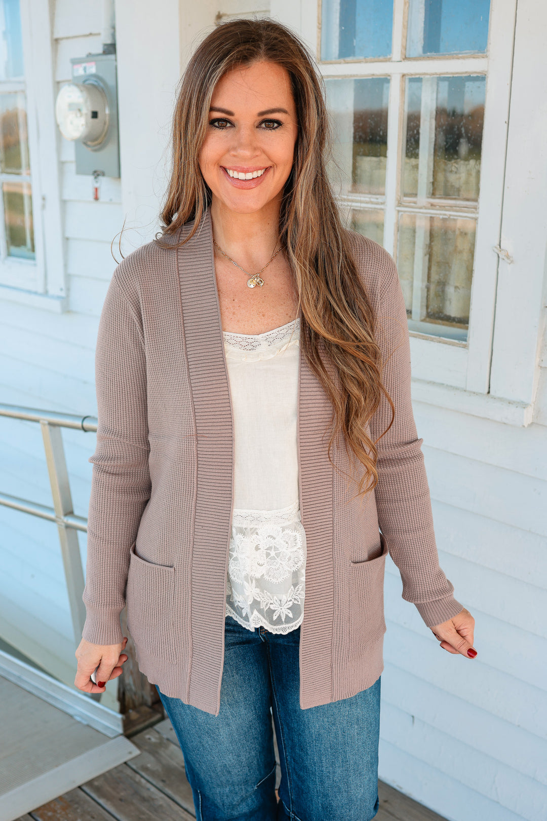 Kerri Waffle Knit Cardigan - Taupe