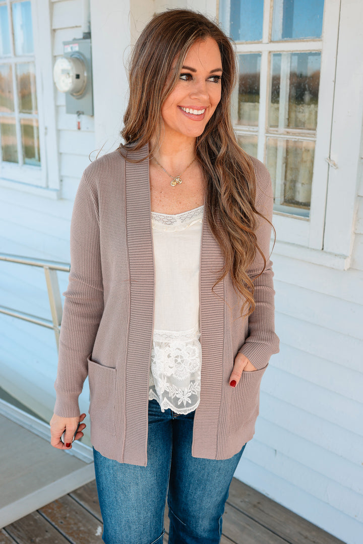 Kerri Waffle Knit Cardigan - Taupe