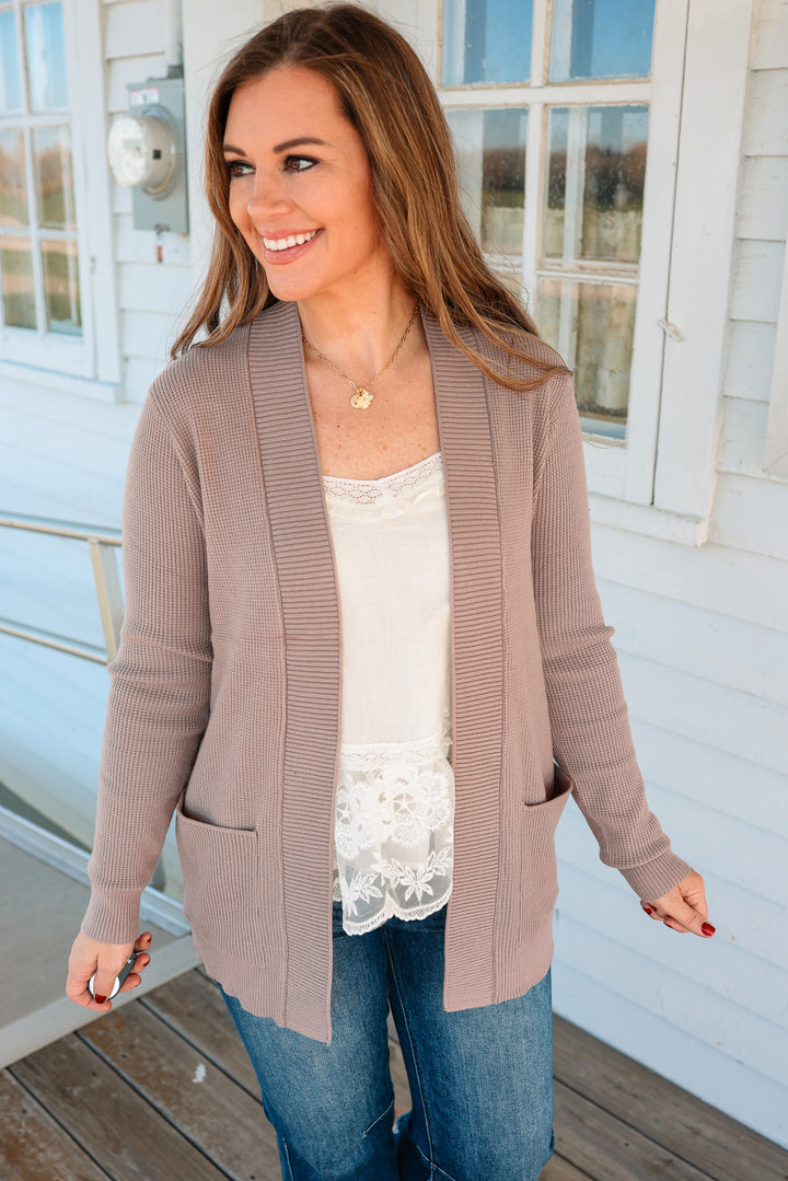 Kerri Waffle Knit Cardigan - Taupe