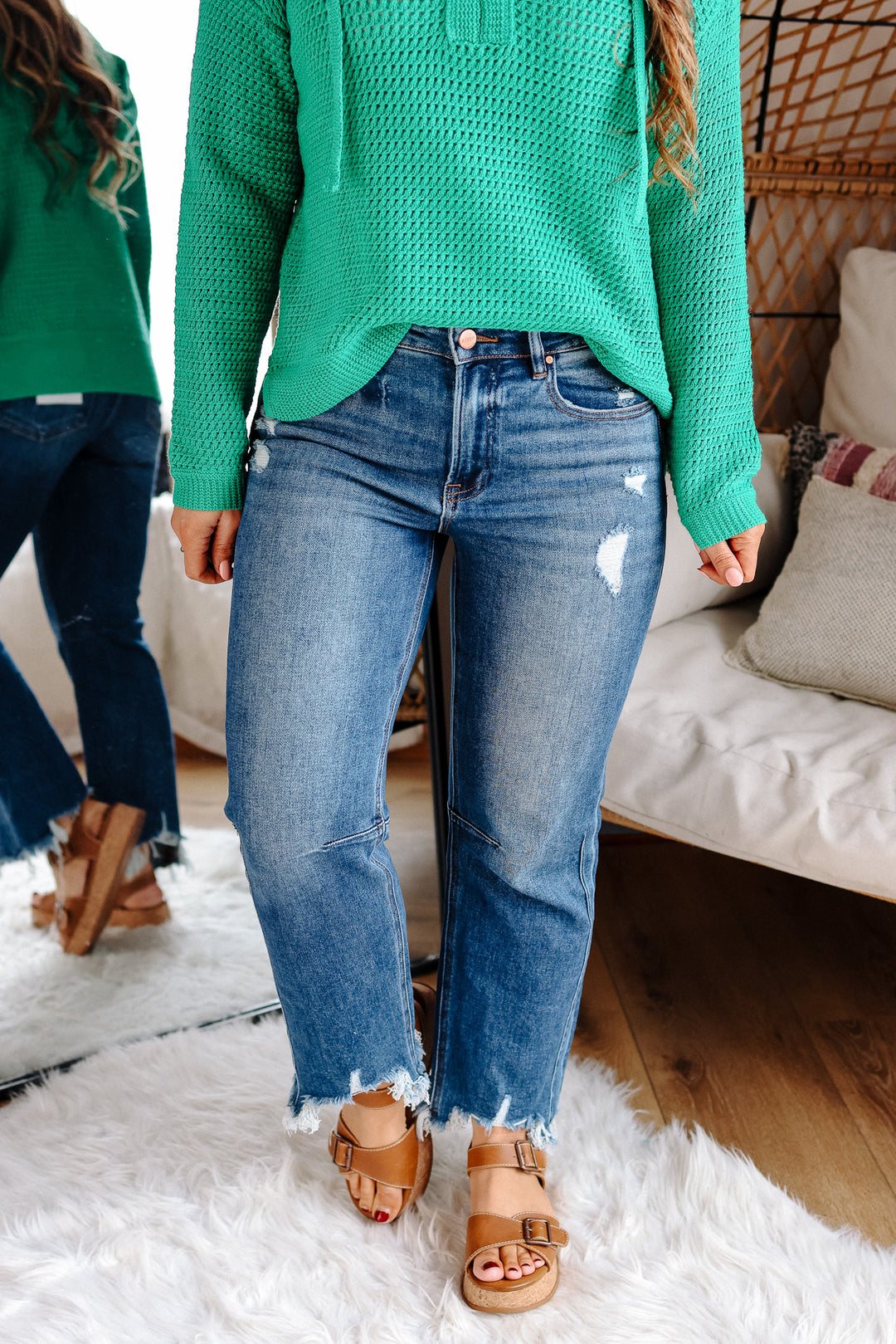 RISEN: MACI HIGH RISE CROP STRAIGHT JEANS - DARK WASH