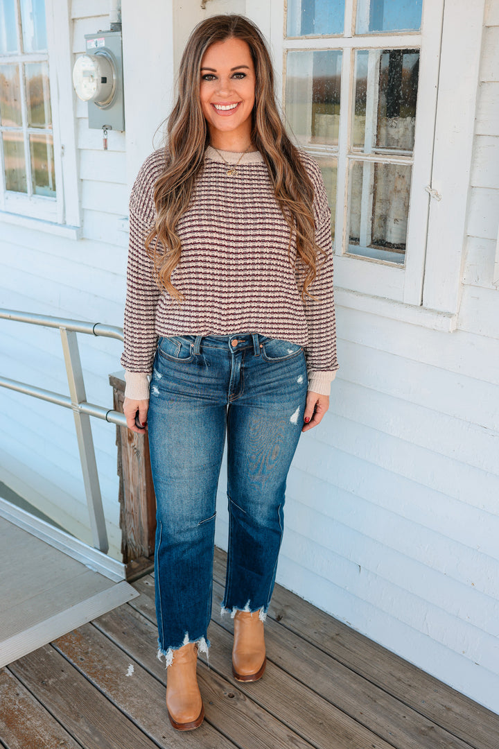 RISEN: MACI HIGH RISE CROP STRAIGHT JEANS - DARK WASH