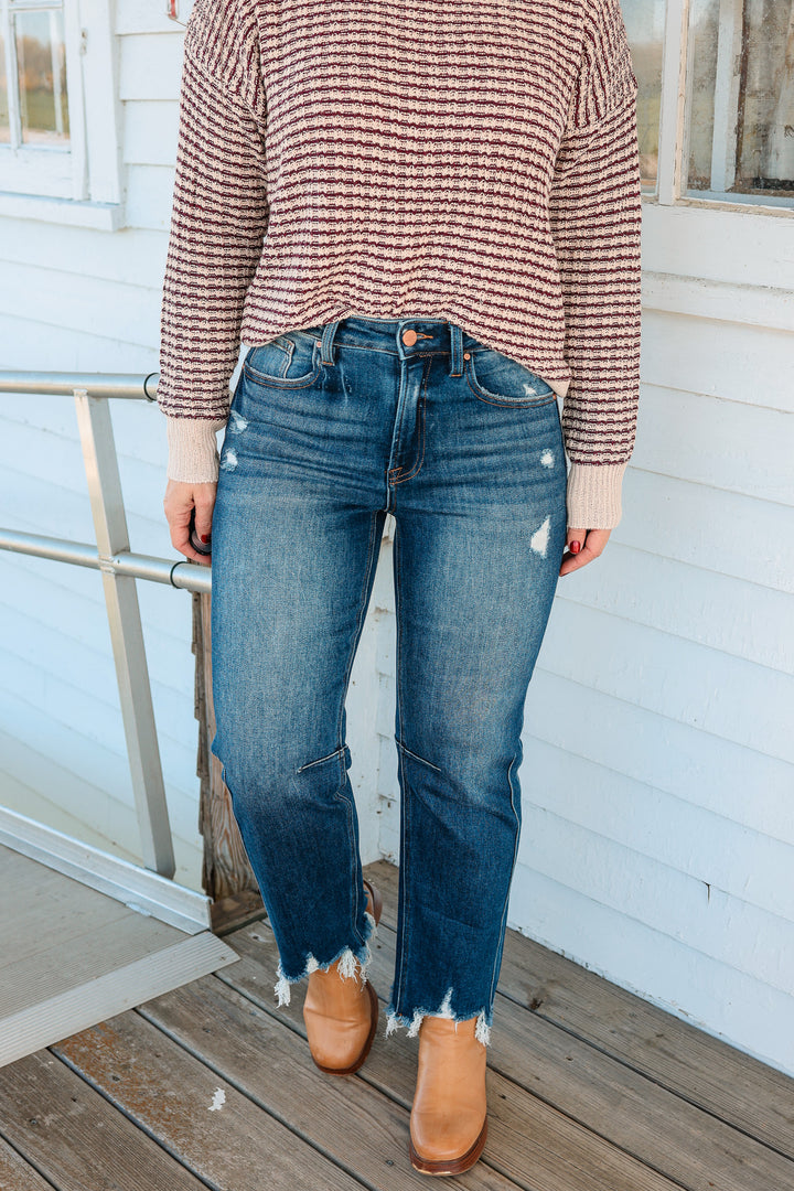 RISEN: MACI HIGH RISE CROP STRAIGHT JEANS - DARK WASH