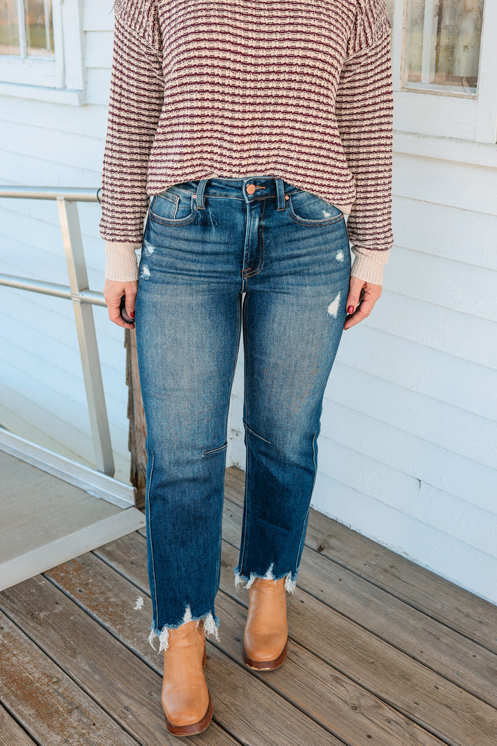 RISEN: MACI HIGH RISE CROP STRAIGHT JEANS - DARK WASH