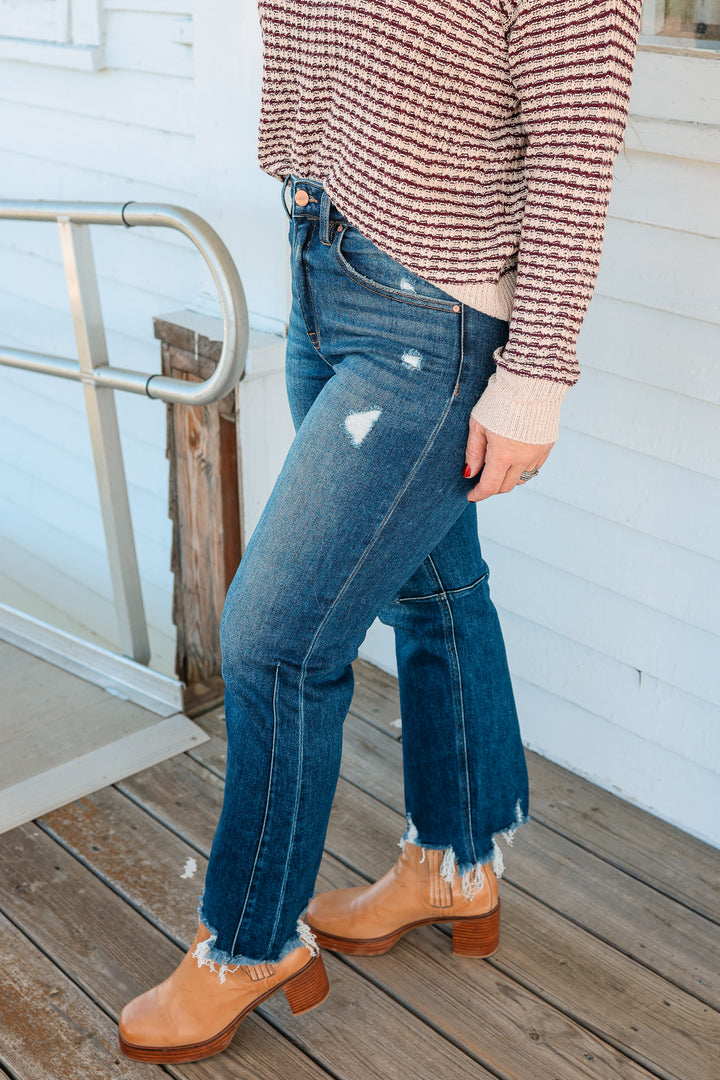 RISEN: MACI HIGH RISE CROP STRAIGHT JEANS - DARK WASH