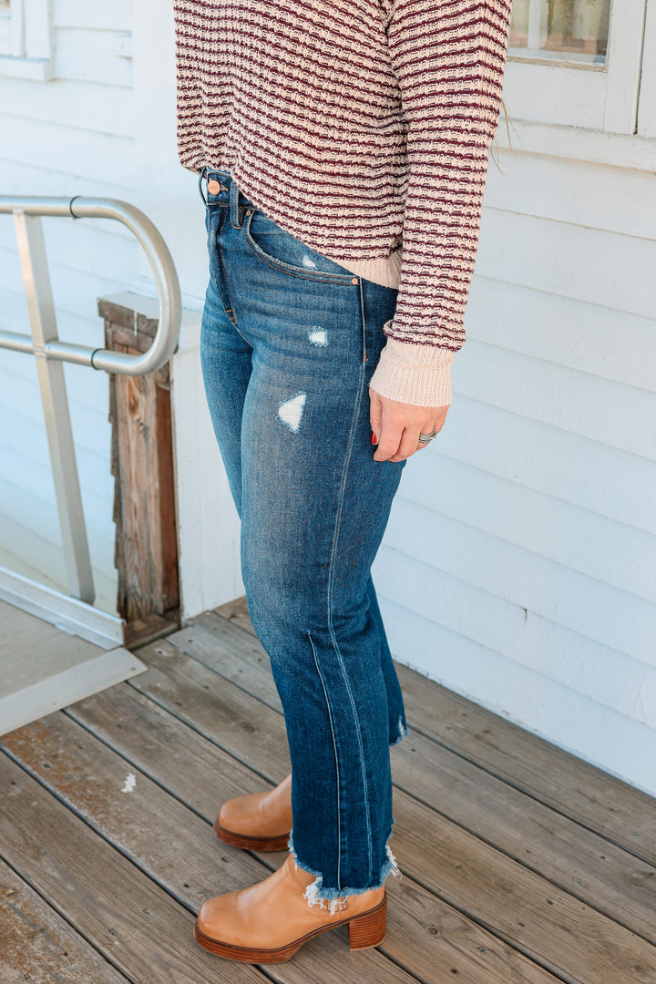 RISEN: MACI HIGH RISE CROP STRAIGHT JEANS - DARK WASH