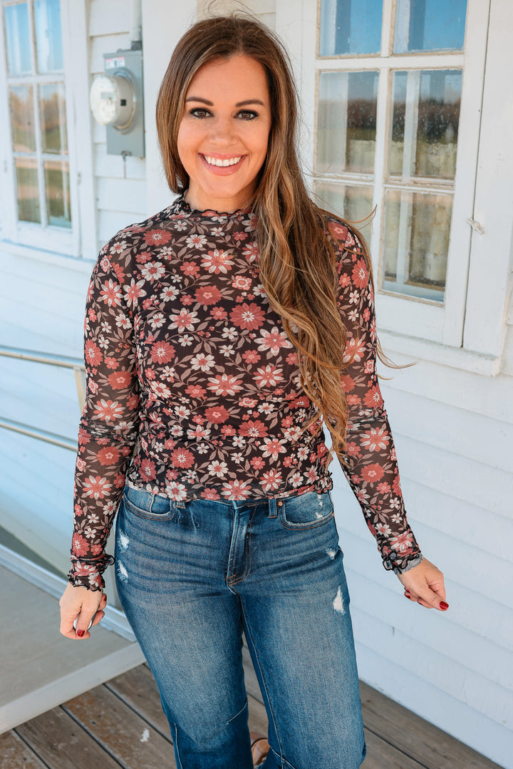 Harlow Mockneck Mesh Floral Top