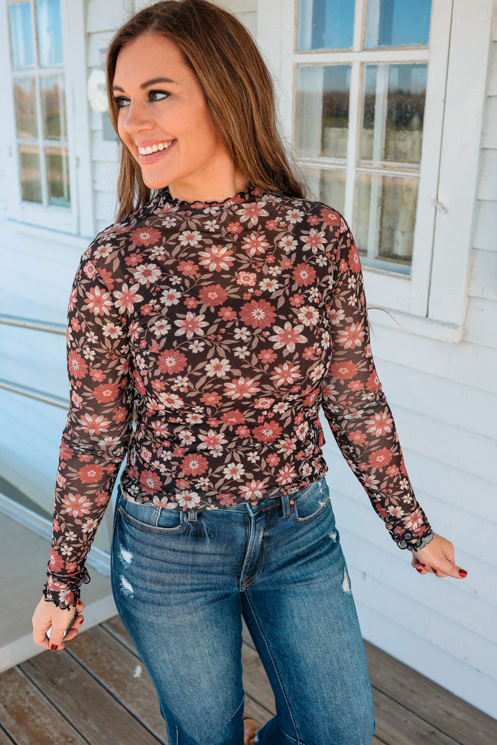 Harlow Mockneck Mesh Floral Top