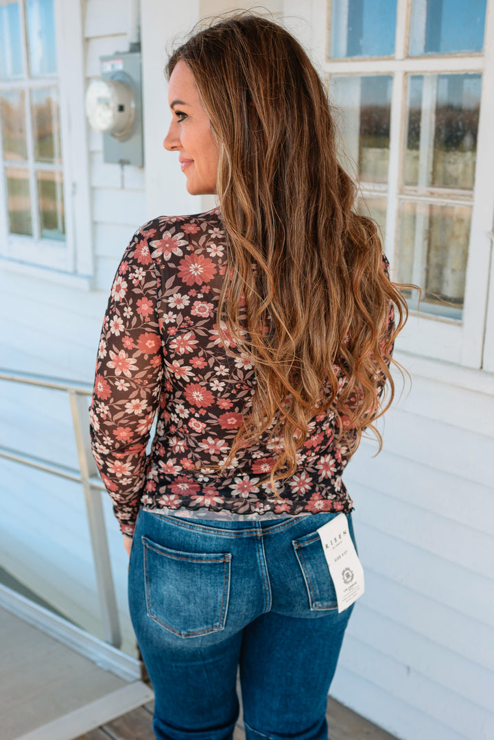 Harlow Mockneck Mesh Floral Top