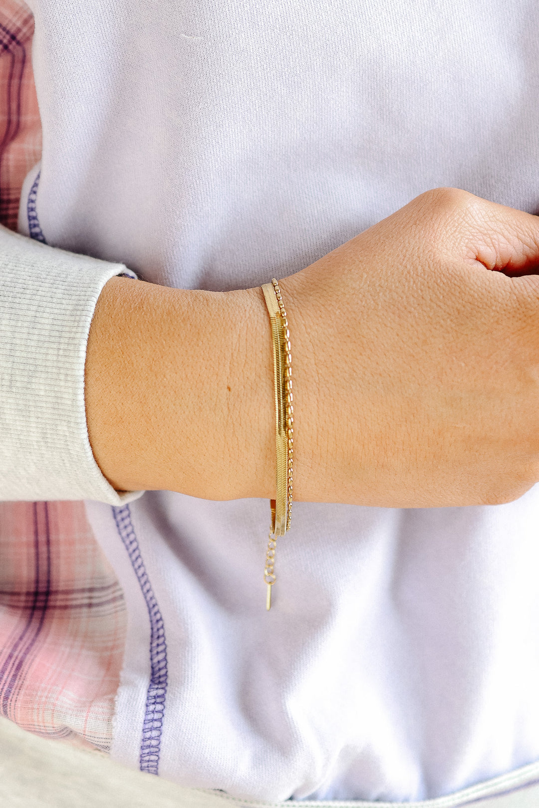Double-Layer Herringbone and Bean Chain Bracelet