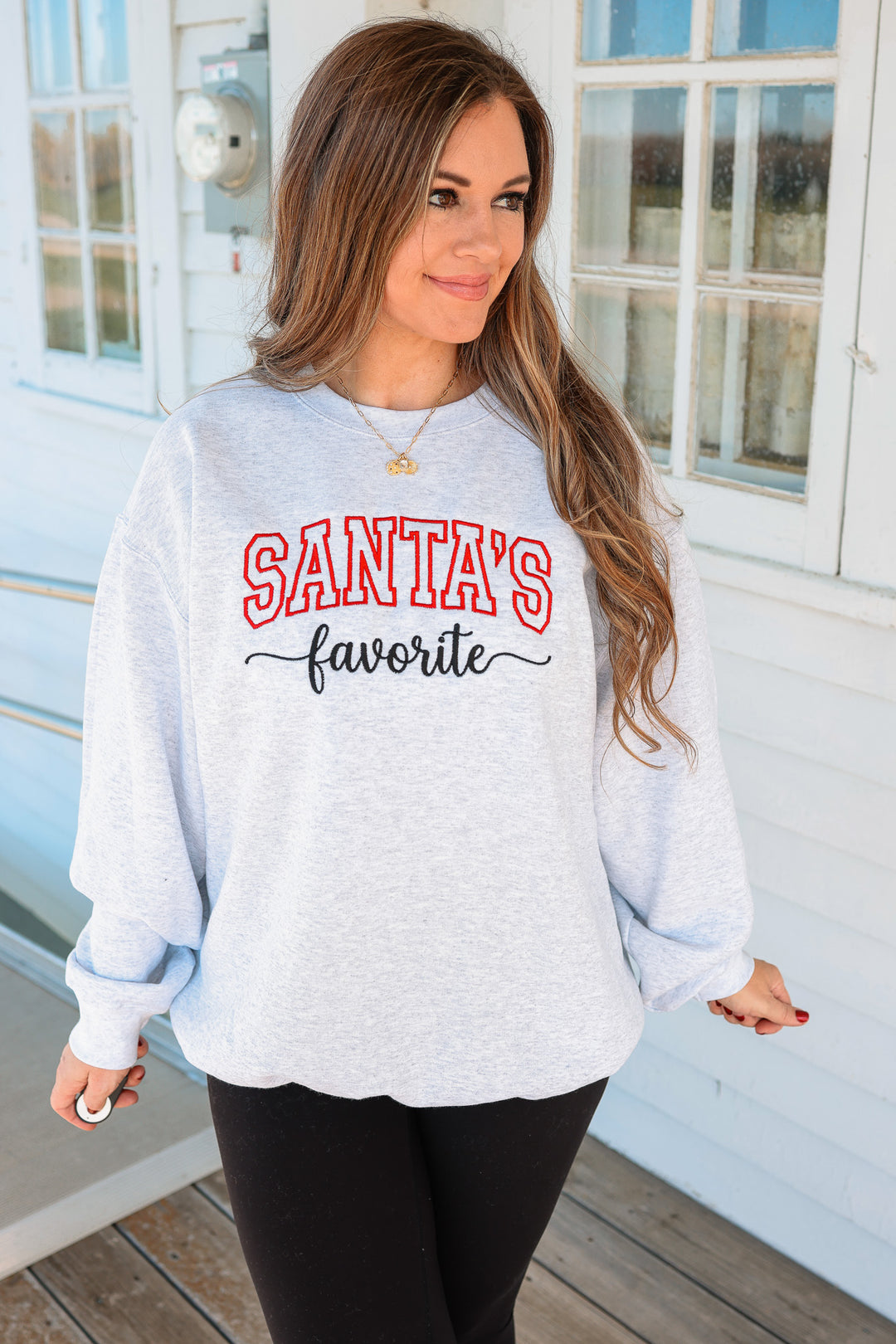 Santa's Favorite Embroidered Sweatshirt - Ash Grey