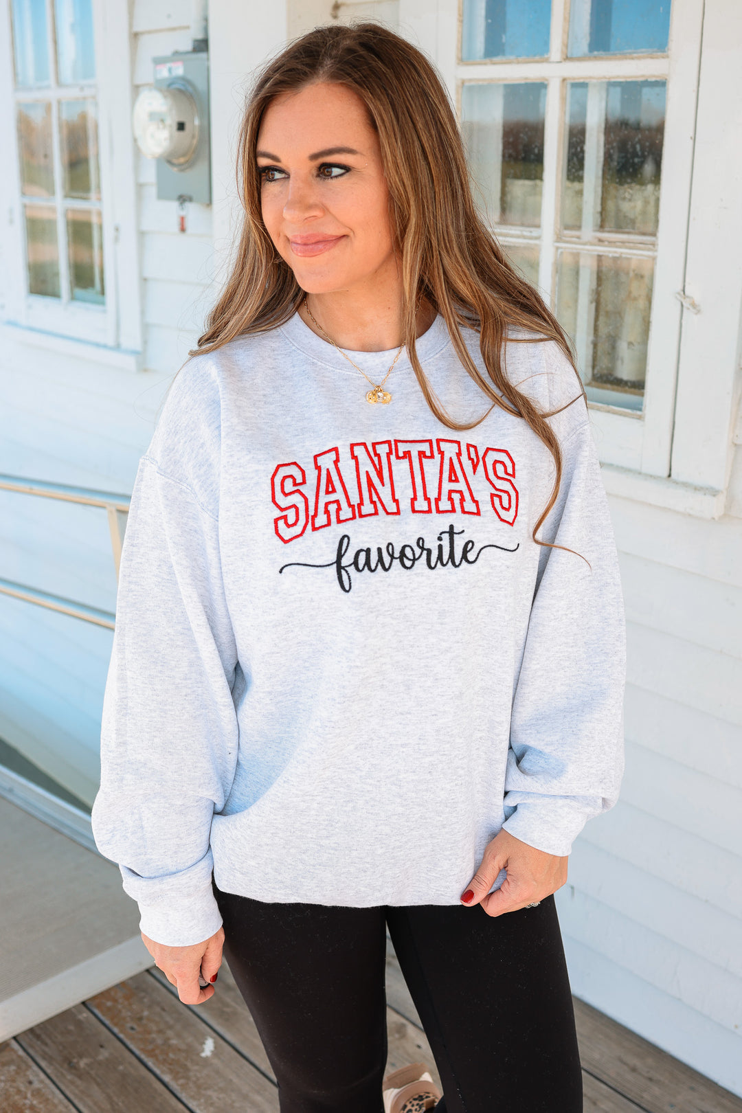 Santa's Favorite Embroidered Sweatshirt - Ash Grey