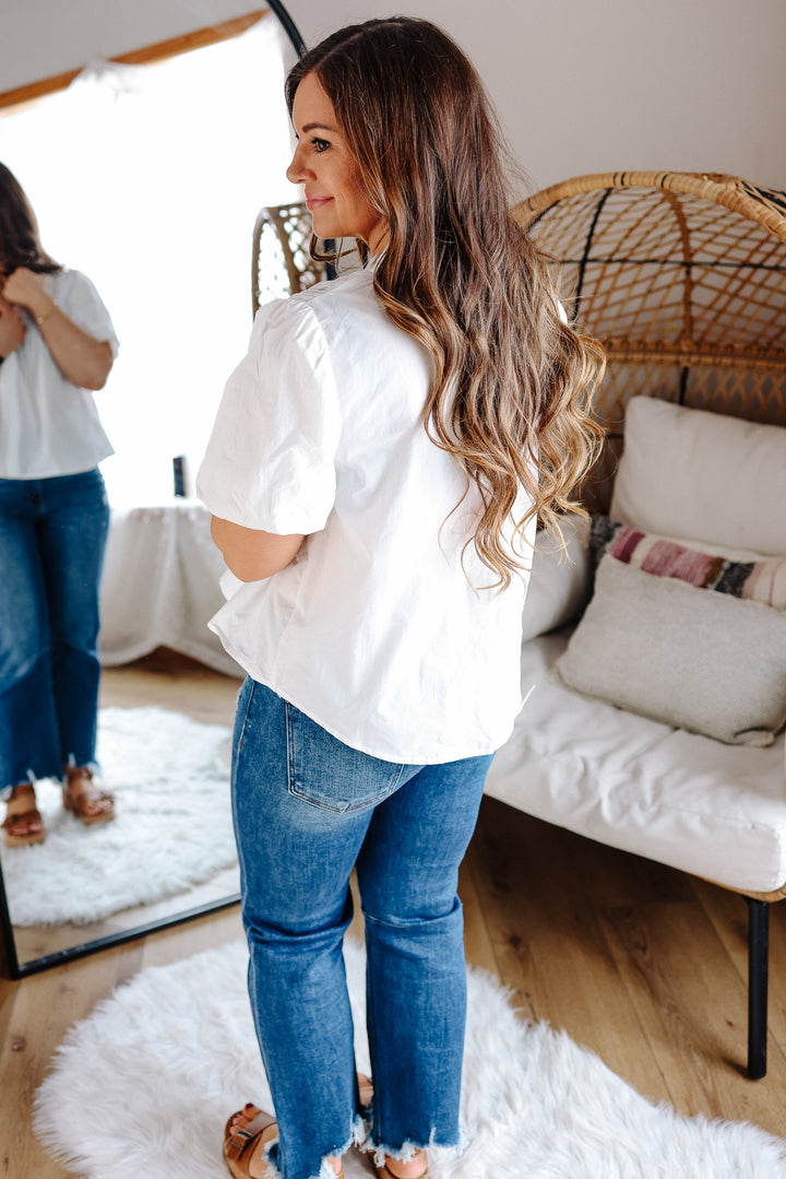 Collins Yoke Smocked Poplin Blouse - Ivory