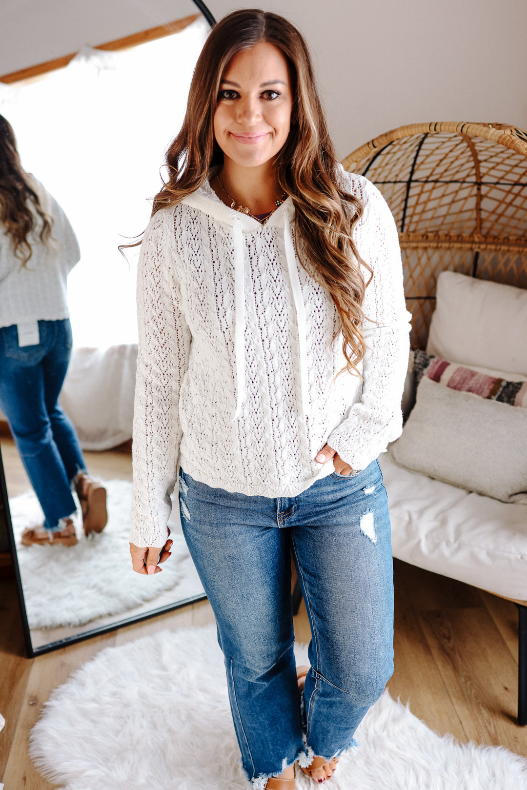Mollie Eyelet Knit Hoodie