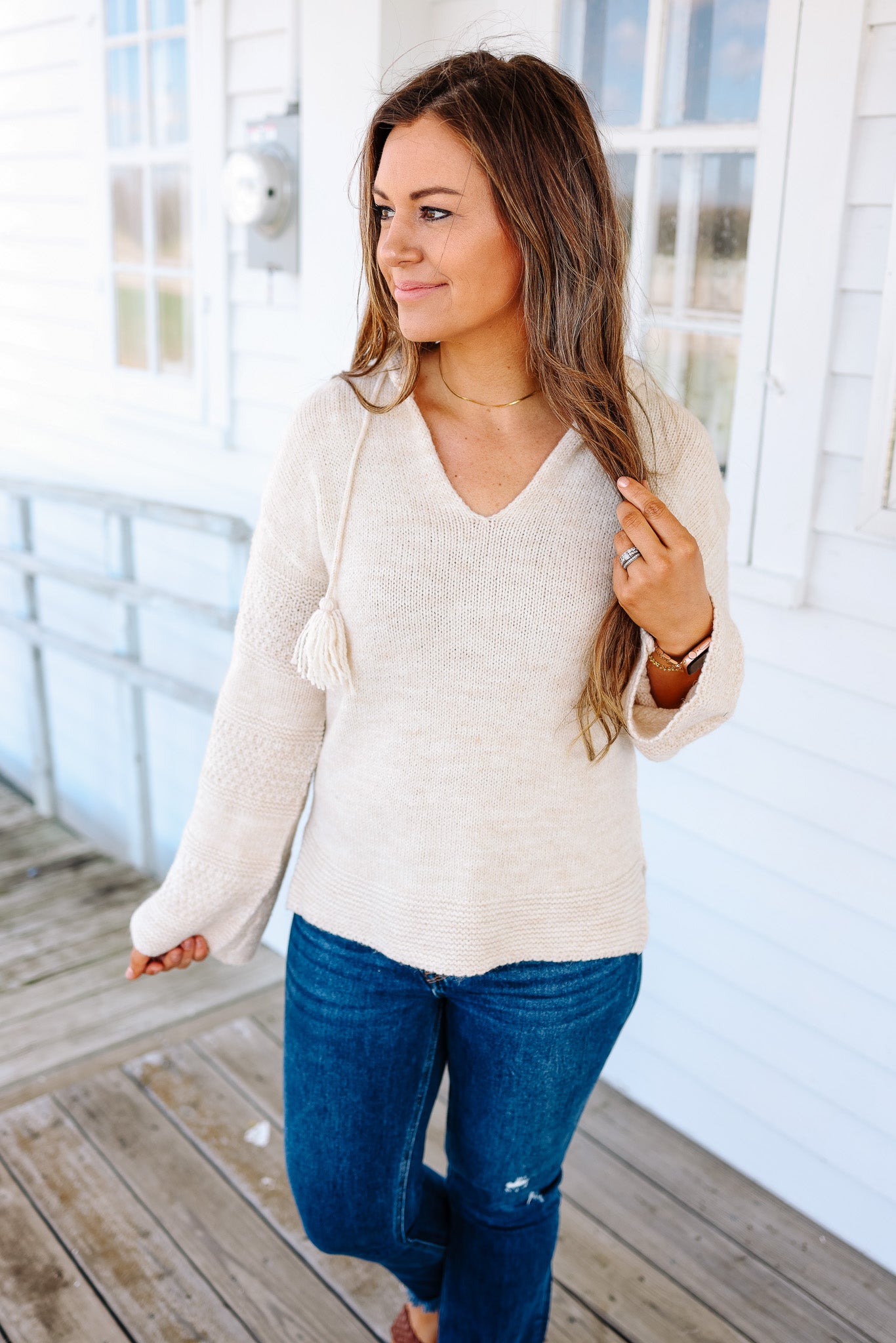 Maddy V-Neck Sweater Hoodie