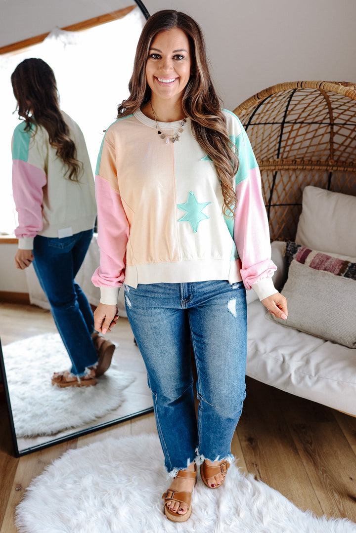 Star Patch Colorblock Sweatshirt