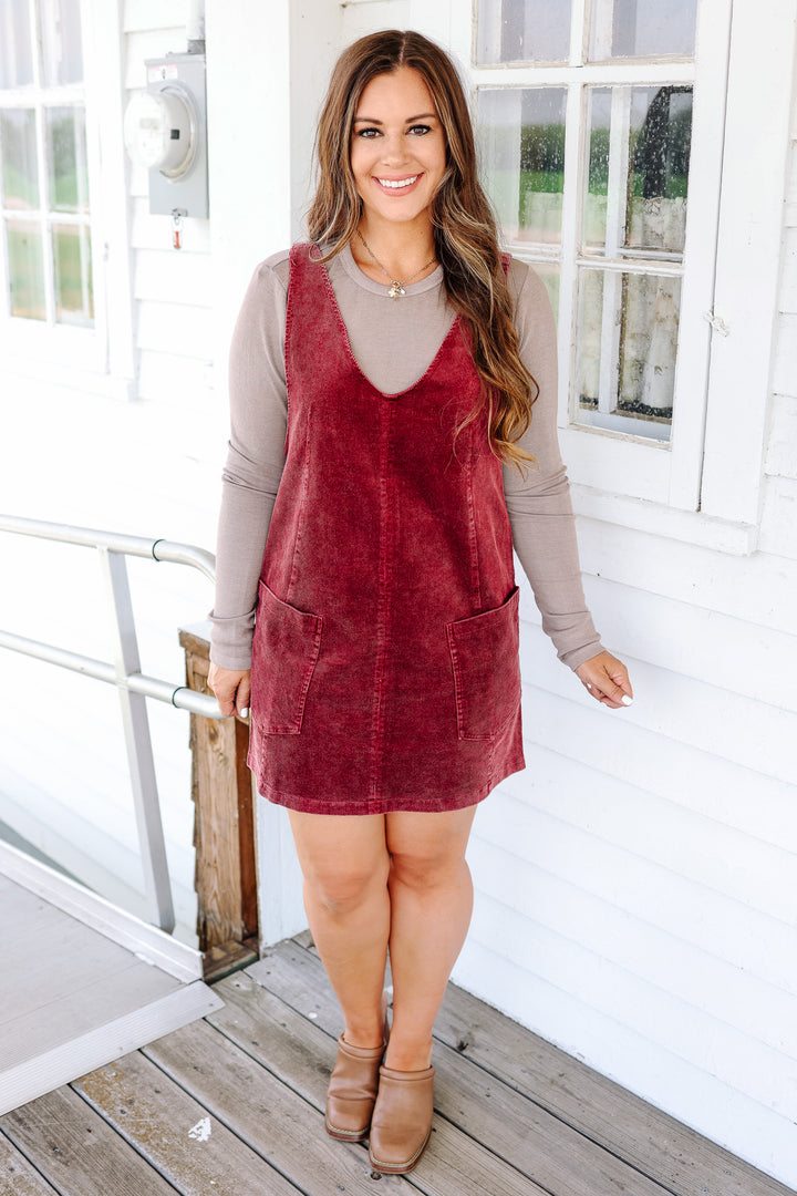 Brynn Corduroy Overall Dress - Raspberry