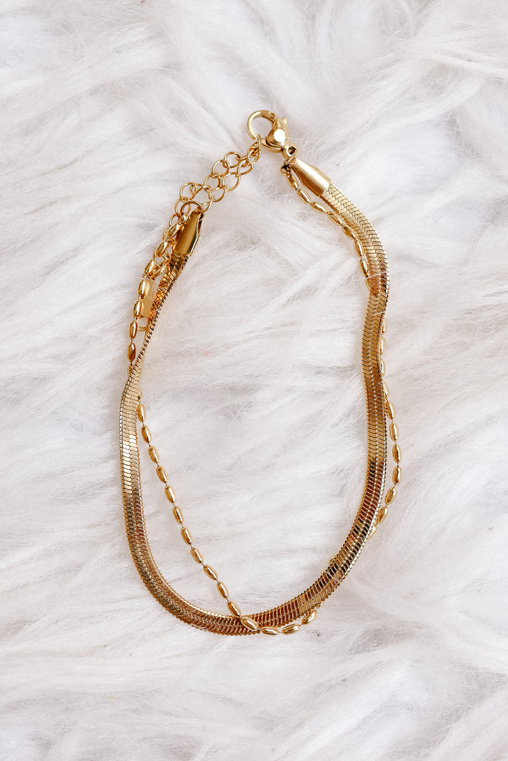 Double-Layer Herringbone and Bean Chain Bracelet