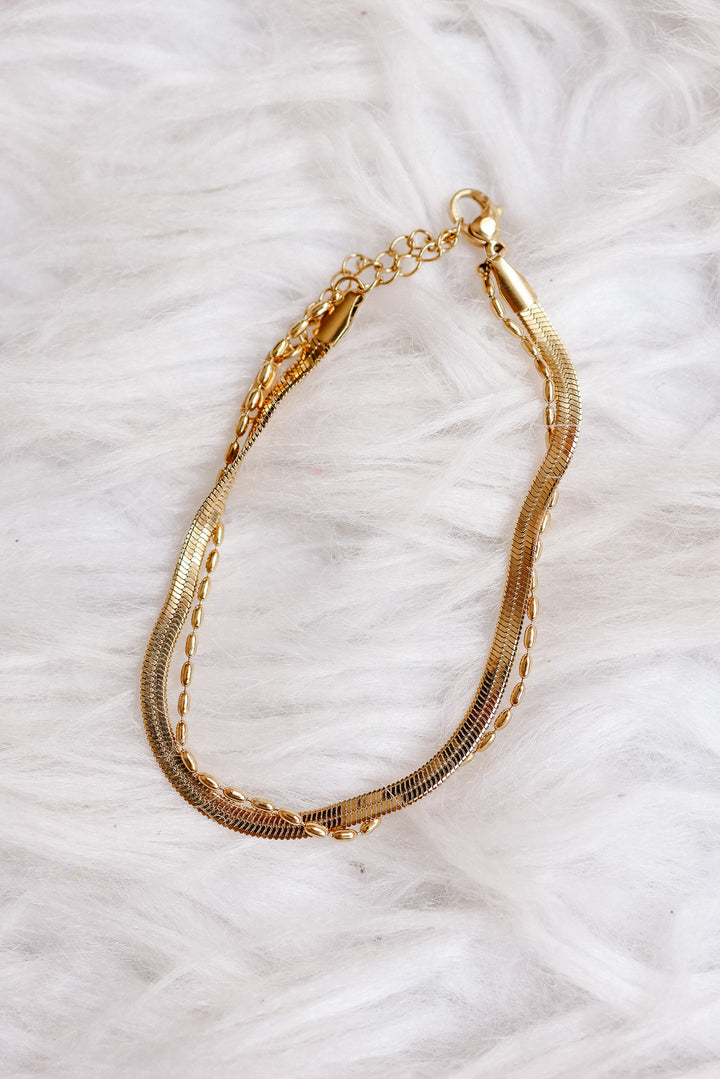 Double-Layer Herringbone and Bean Chain Bracelet