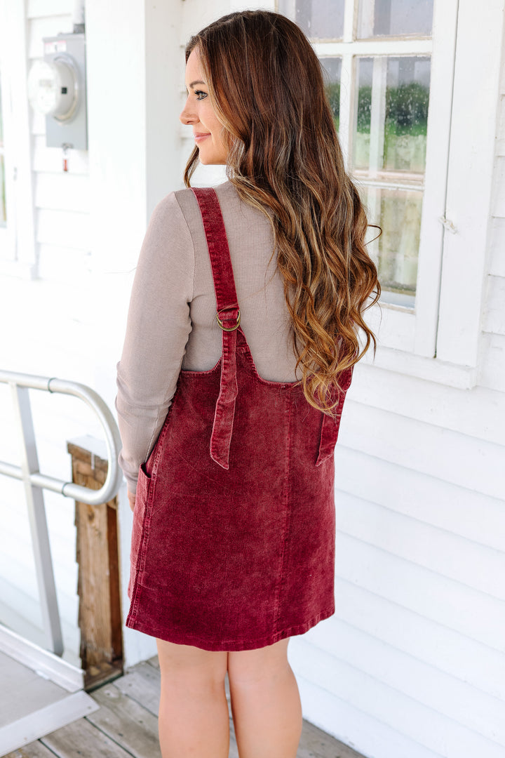 Brynn Corduroy Overall Dress - Raspberry