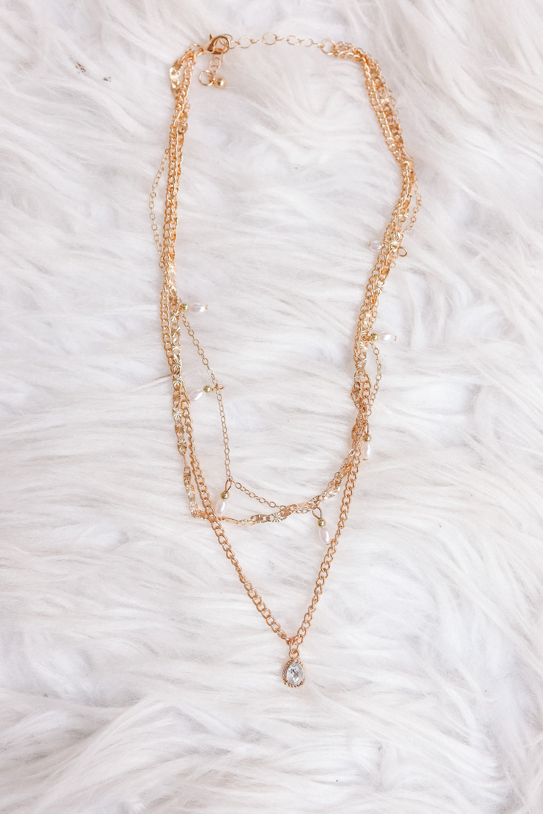 Multi-Layer Stone Chain Teardrop Charm Necklace