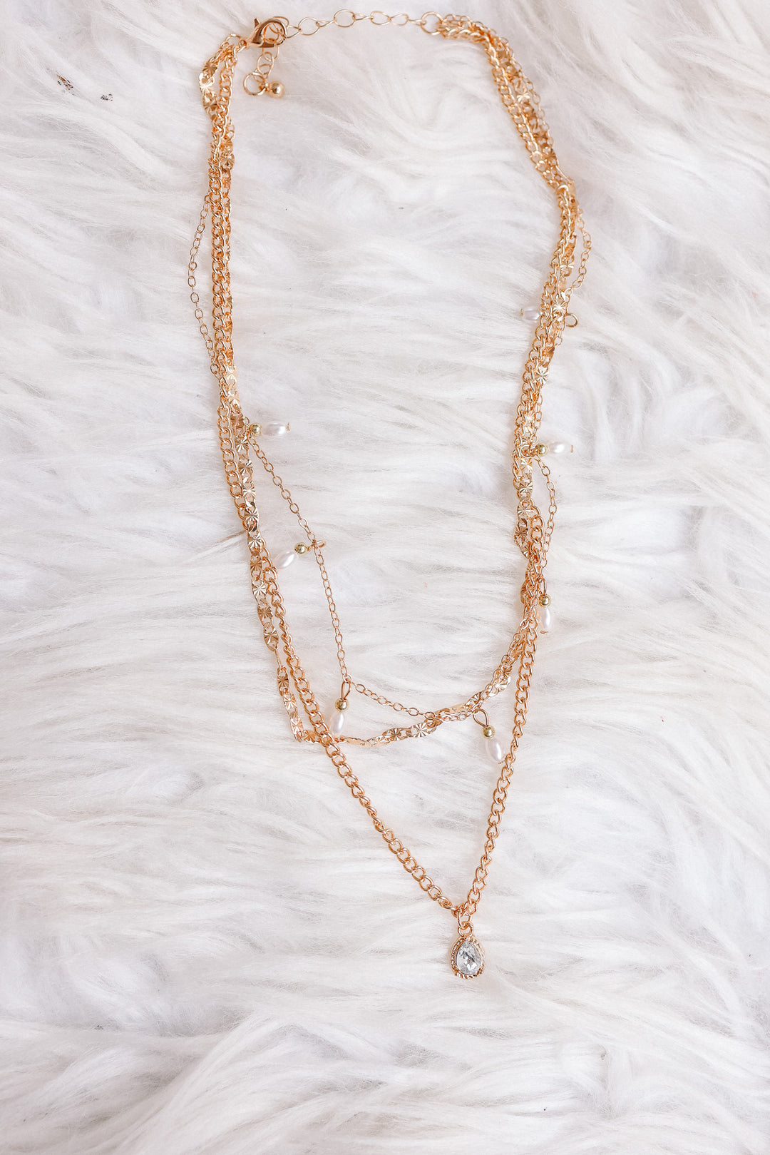 Multi-Layer Stone Chain Teardrop Charm Necklace