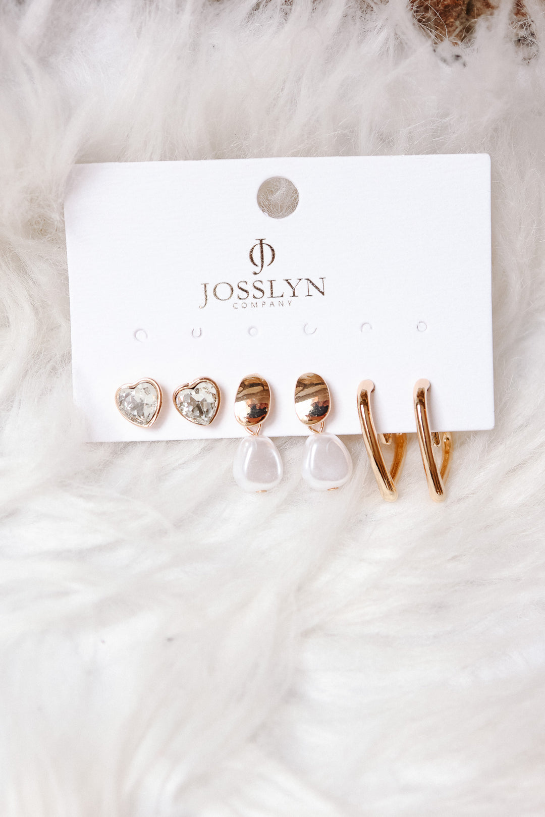 Trio Gold-Tone Pearl & Crystal Earring Set