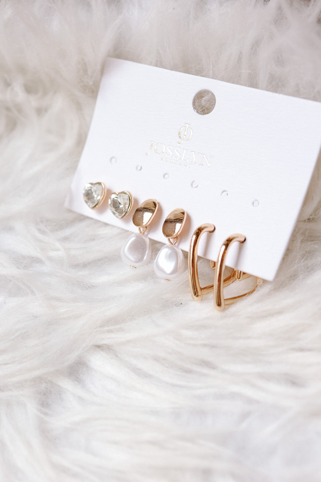 Trio Gold-Tone Pearl & Crystal Earring Set