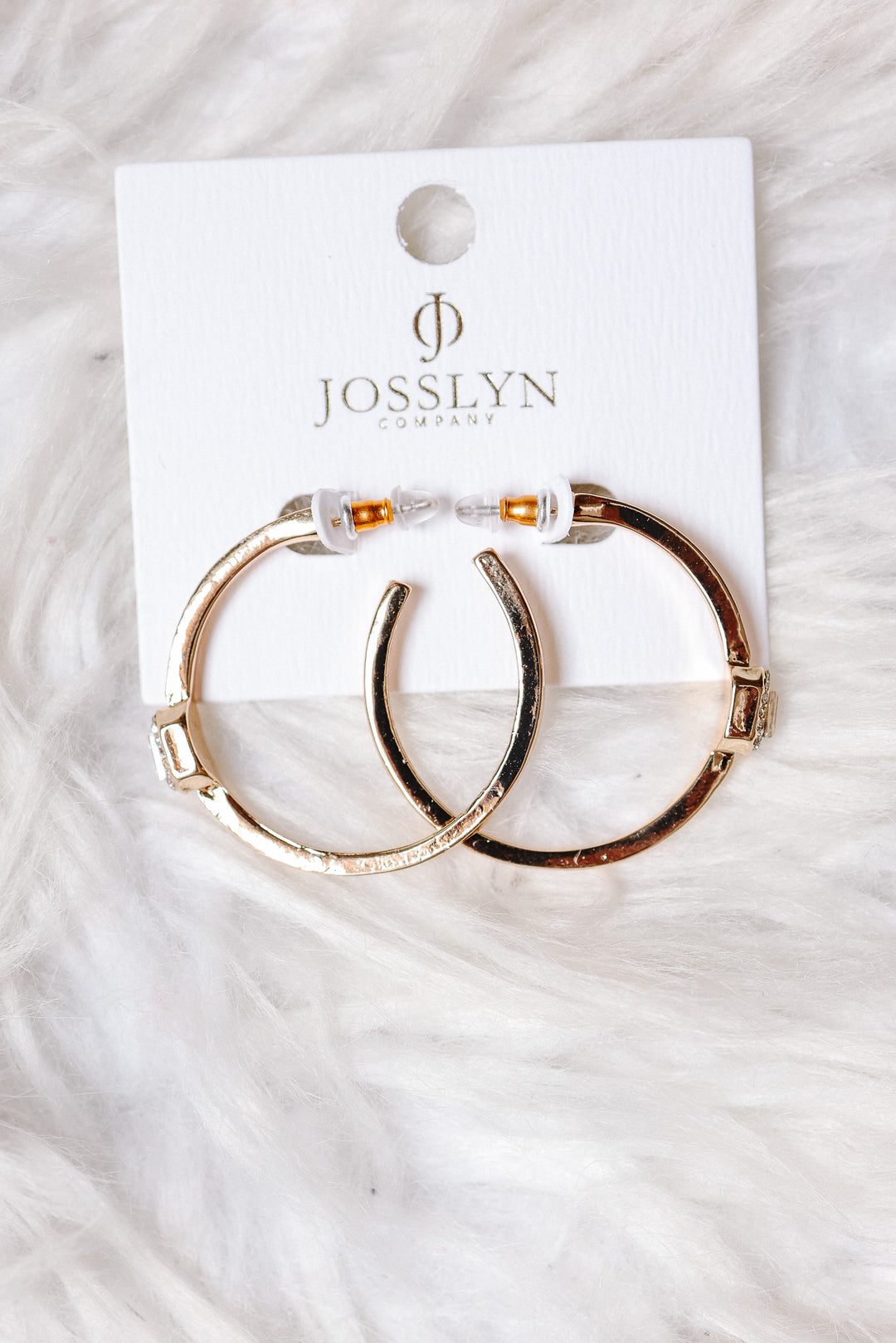 Solitaire Square Crystal Gold Hoop Earrings