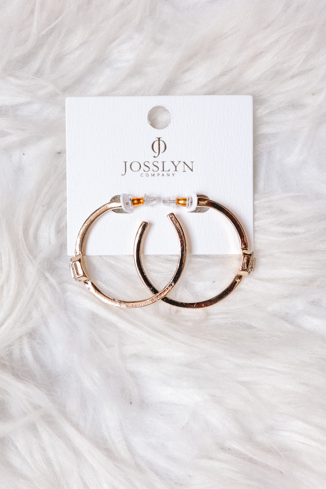 Solitaire Square Crystal Gold Hoop Earrings
