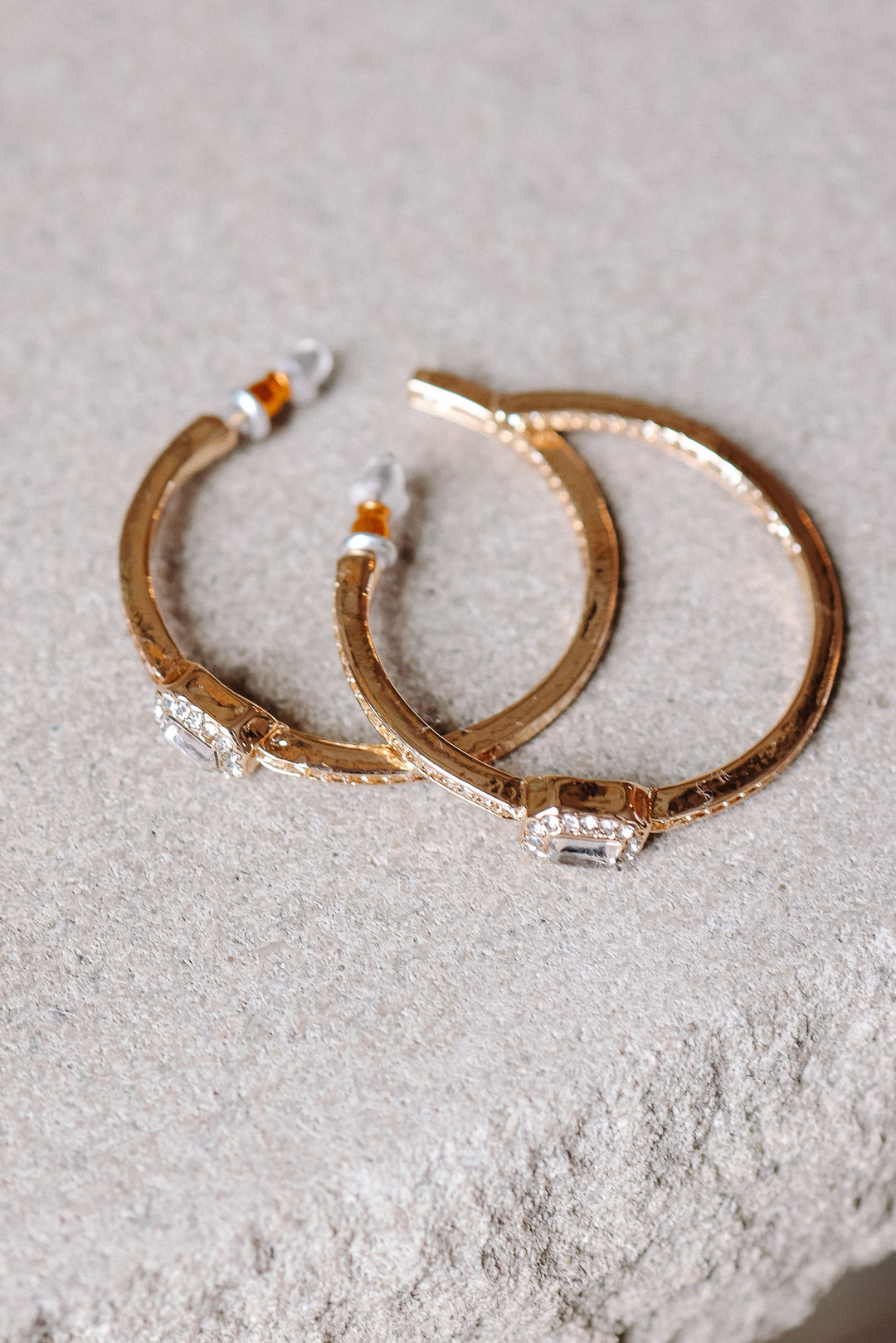 Solitaire Square Crystal Gold Hoop Earrings