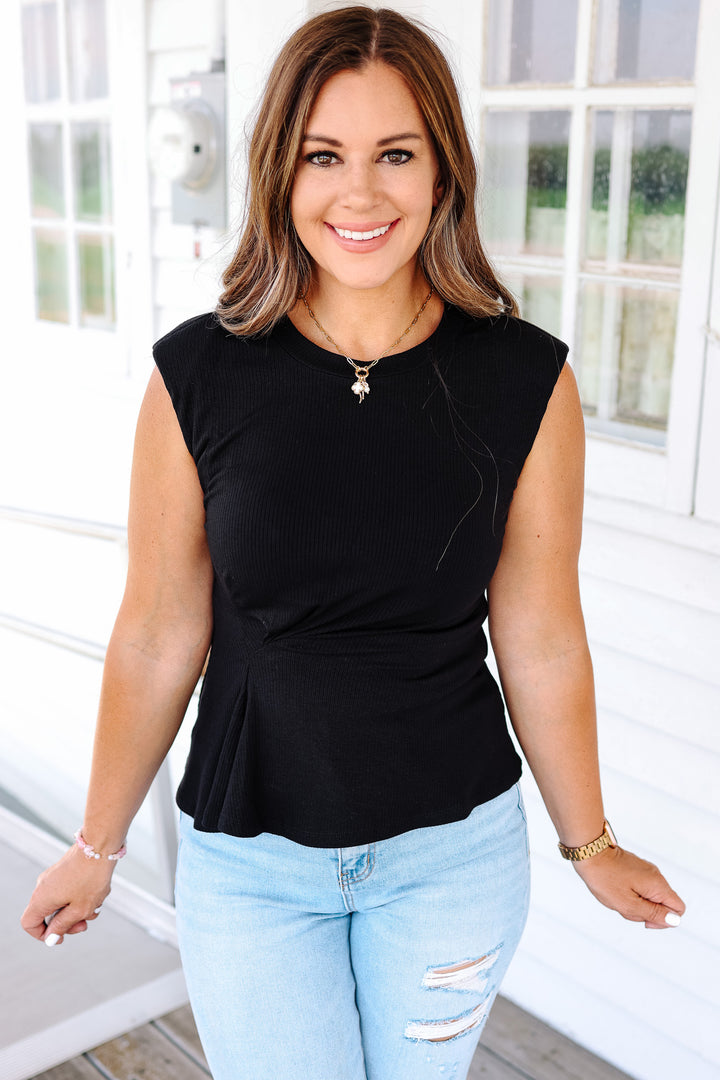 Lucy Ribbed Asymmetrical Top - Black