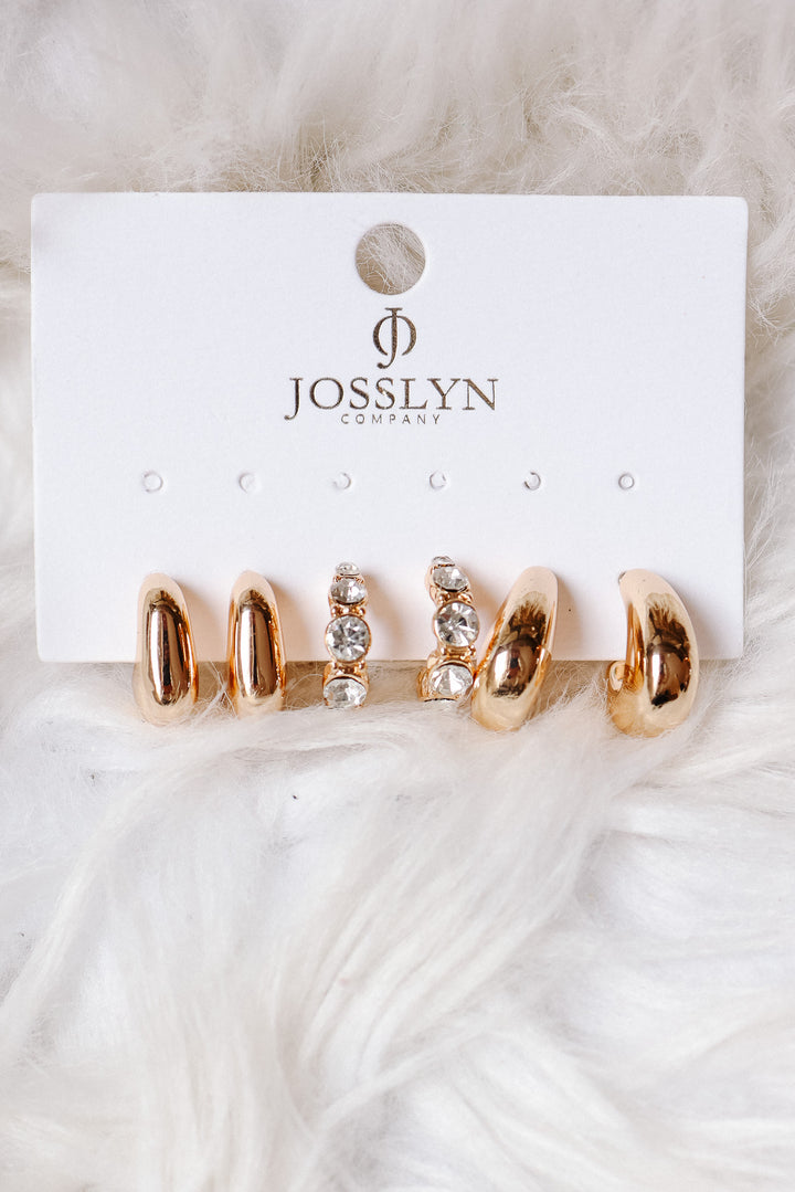 Rhinestone Geo Puffy Hoop Trio