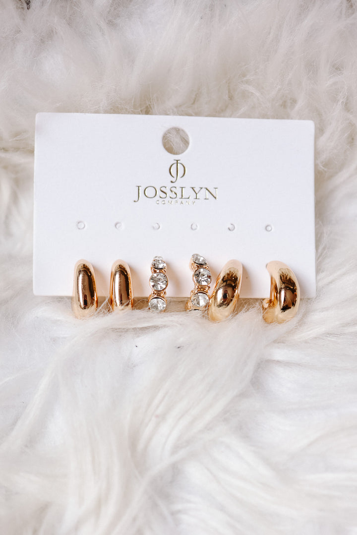 Rhinestone Geo Puffy Hoop Trio