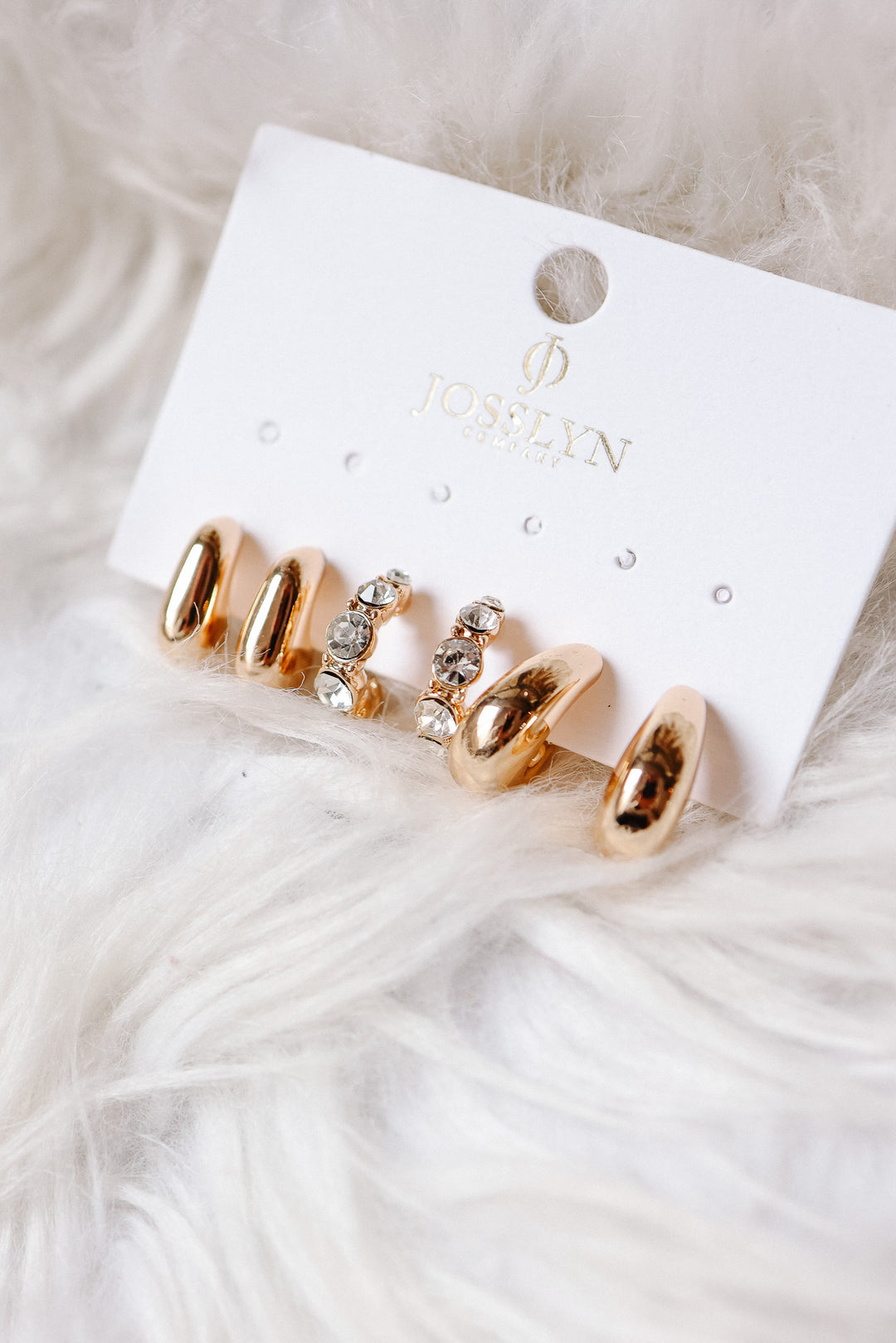 Rhinestone Geo Puffy Hoop Trio